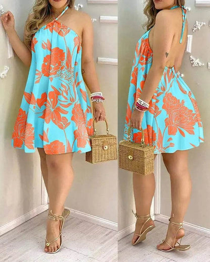 Buy Center Tropical Print Halter Neck Dress - Perfect for Summer Vacations - Buy Center UK