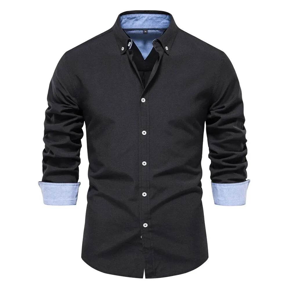 AIOPESON Men's Oxford Shirt - Cotton Blend, Long Sleeve & Casual Style - Buy Center UK