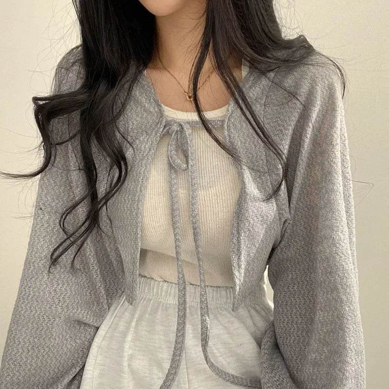 Buy Center Women’s Knitted Cardigan - Chic Lace-Up Black & White - Buy Center UK