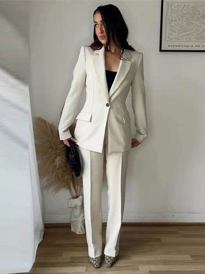 Chic Office Lady Women Suit - V Neck Blazer & Flare Pants Set - Buy Center UK