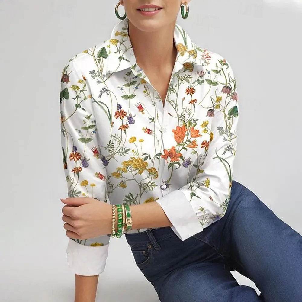 Buy Center Women's Long Sleeve Floral Blouse - Plus Size Office Chic - Buy Center UK