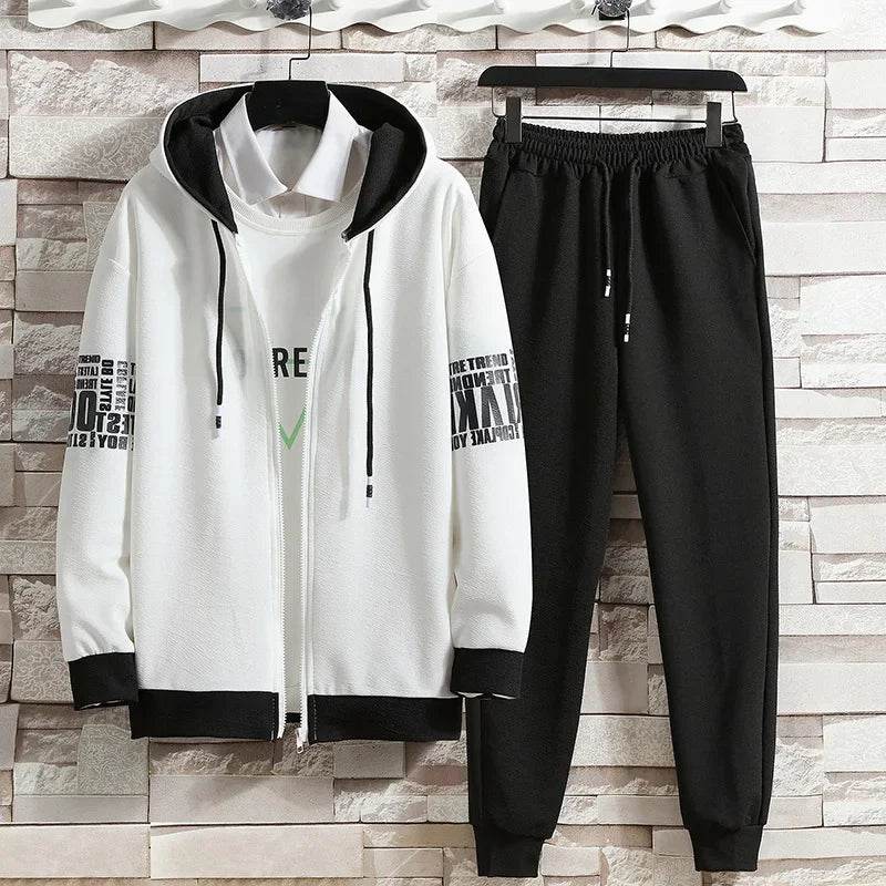 Buy Center Men's Hooded Cardigan Sweatpants Set - Casual Spring Outfit - Buy Center UK