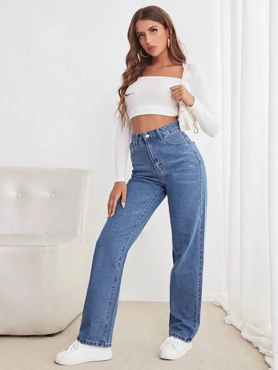 Buy Center Women's Loose Slimming Jeans - High Waist Straight Pants - Buy Center UK