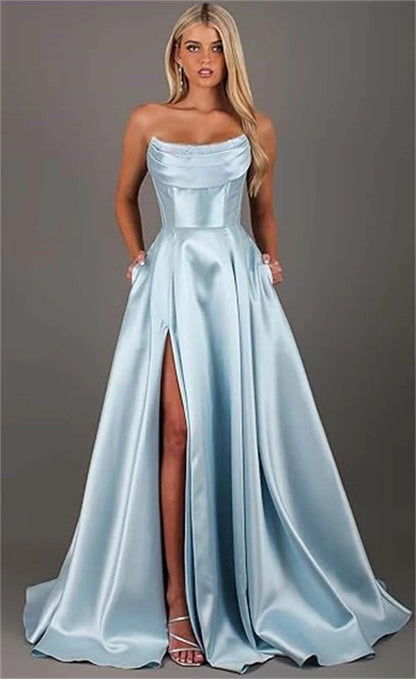 Customized Strapless Corset Prom Dress - Elegant A-Line Satin Gown - Buy Center UK