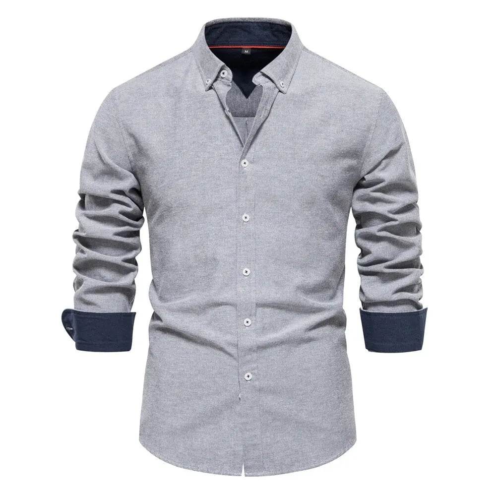 AIOPESON Men's Oxford Shirt - Cotton Blend, Long Sleeve & Casual Style - Buy Center UK