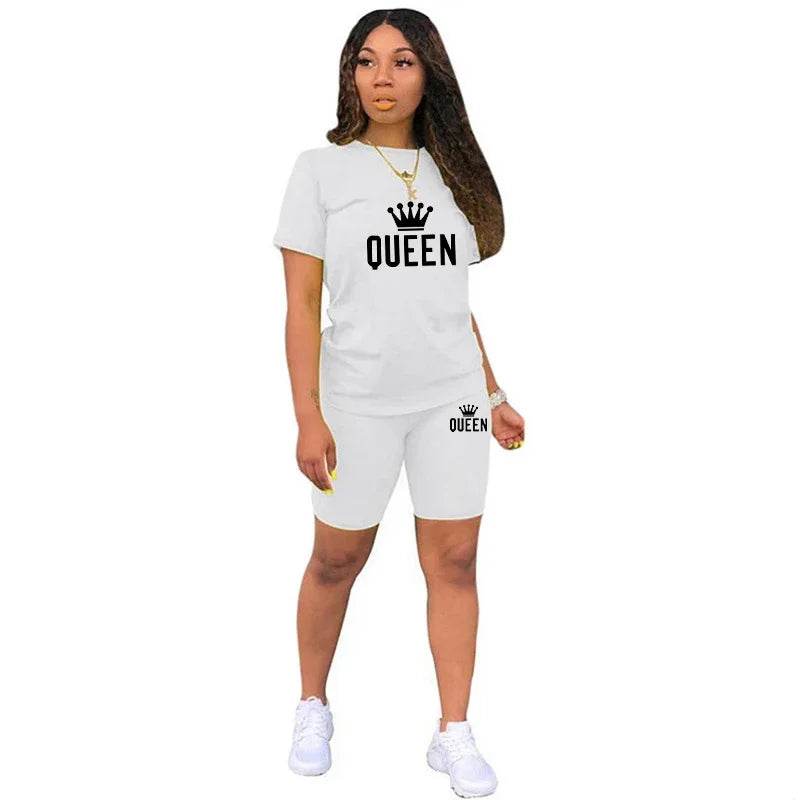 Summer Women's Queen Printing Tracksuit Set - T-Shirt & Shorts - Buy Center UK