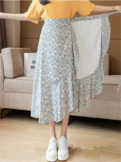 REALEFT Vintage Floral A-line Skirt - High Waist Midi Length - Buy Center UK