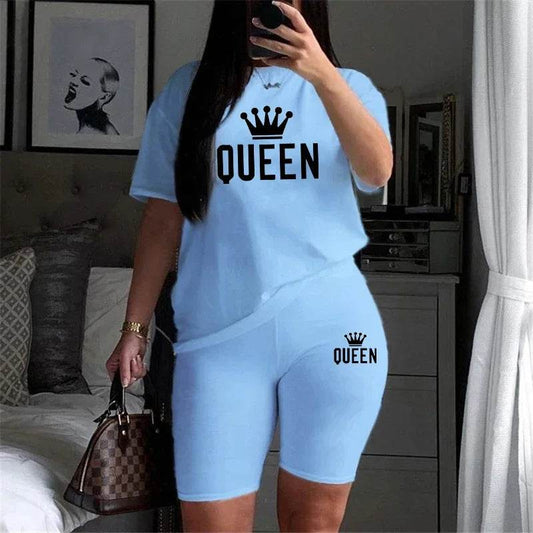 Summer Women's Queen Printing Tracksuit Set - T-Shirt & Shorts - Buy Center UK
