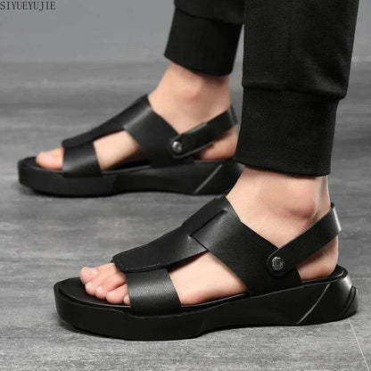 Buy Center Men's White Black Genuine Leather Gladiator Sandals - Casual Style - Buy Center UK