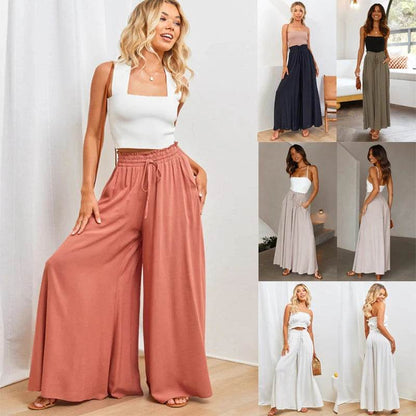 Buy Center Women's Summer Wide Leg Pants - Elastic Waist & Pockets - Buy Center UK