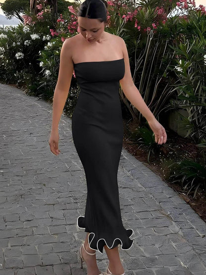 Dulzura Bodycon Midi Dress - Sleeveless Ruffles for Autumn Parties - Buy Center UK