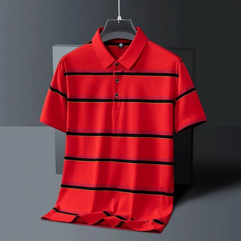Buy Center Summer Men's Polo Shirt - Breathable Cotton, Striped Design - Buy Center UK