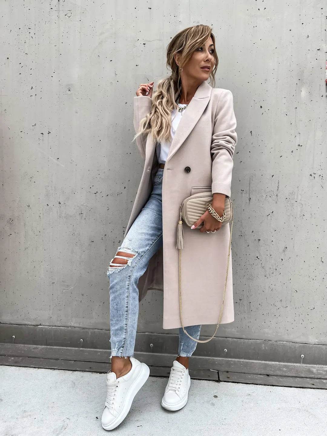 Buy Center Women's Long Woolen Coat - Stylish Autumn Winter Trench - Buy Center UK