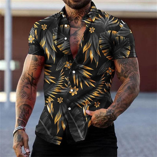 Men's Black and Gold Floral Shirt - Stylish Hawaiian Beachwear - Buy Center UK