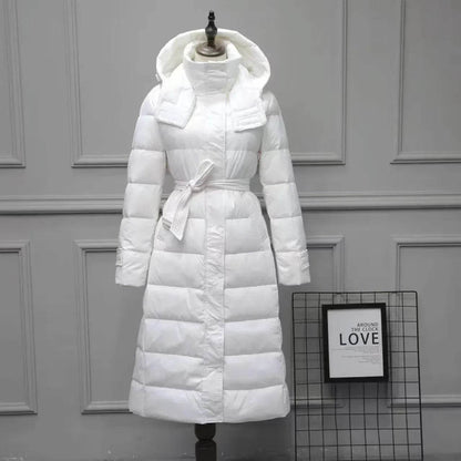 White Duck Down Jacket for Women - Slim Fit, Long Hooded Style - Buy Center UK