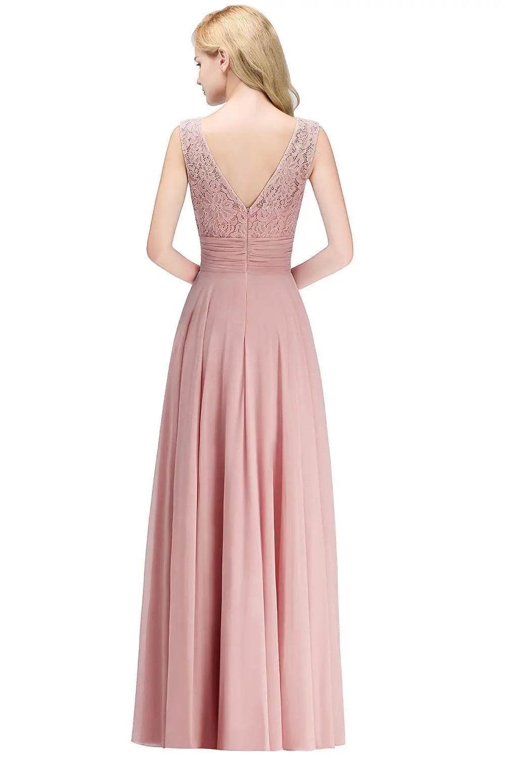 STEPHANIE Navy Blue A-Line Chiffon Dress - Lace Top Sleeveless Gown - Buy Center UK