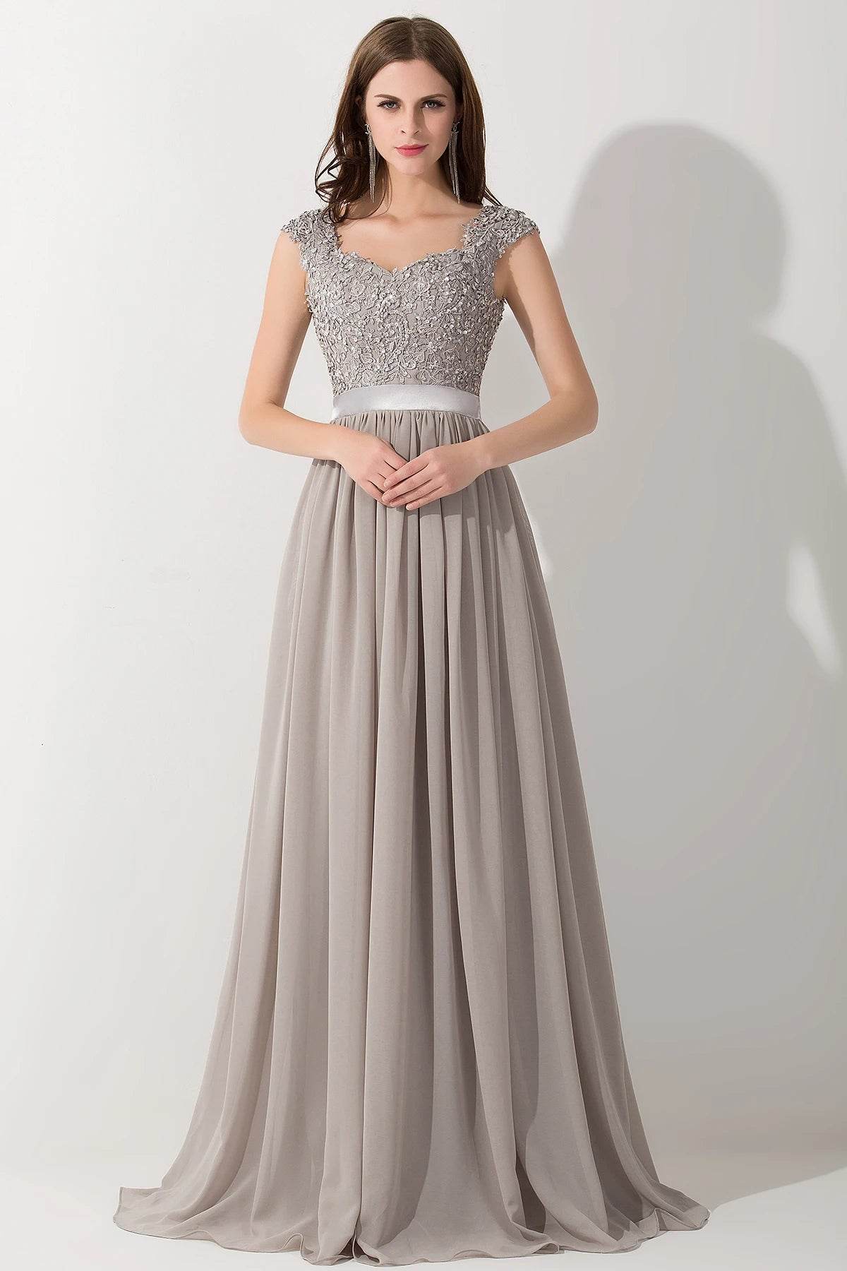 Sliver Bridesmaid Dresses 2024 - Elegant V-Neck A-Line Maxi Gown - Buy Center UK