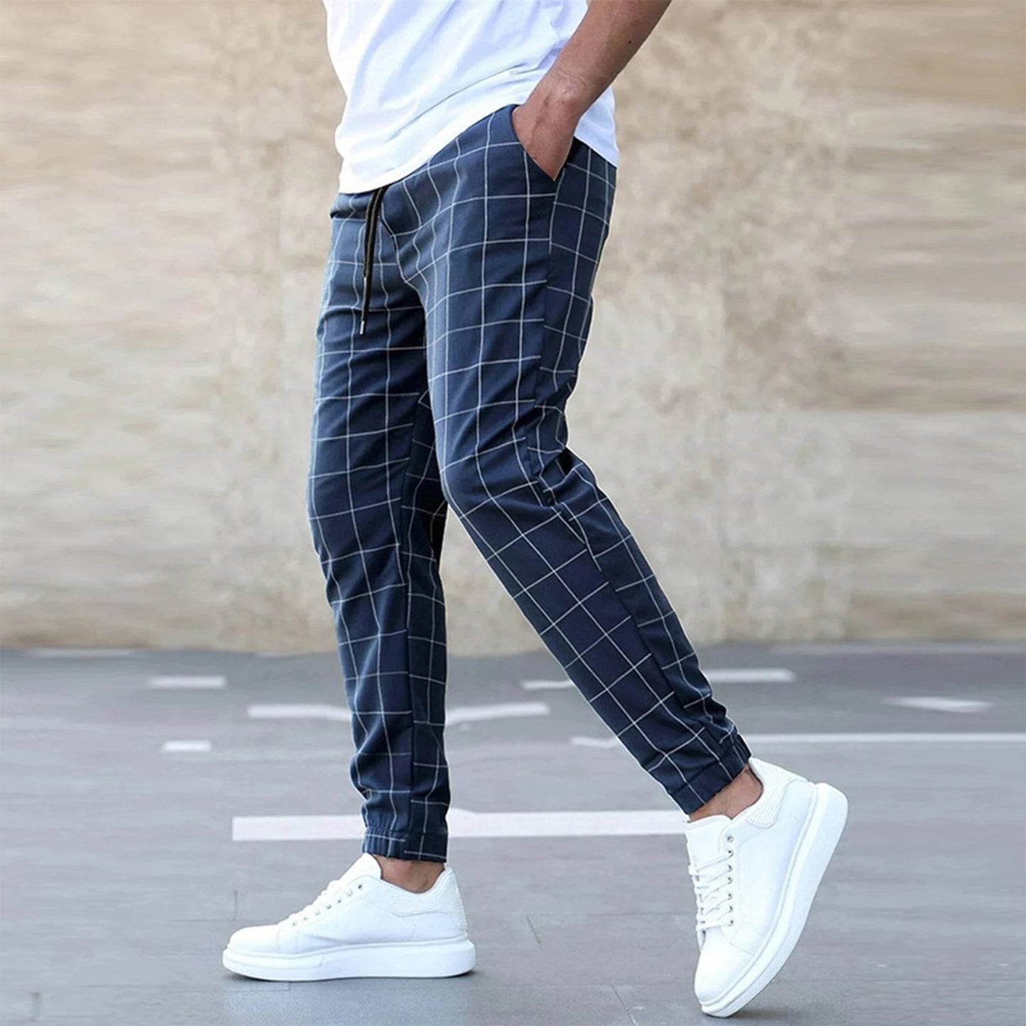 Buy Center Men’s Plaid Pants - Elastic Waist Casual Trousers with Pockets - Buy Center UK