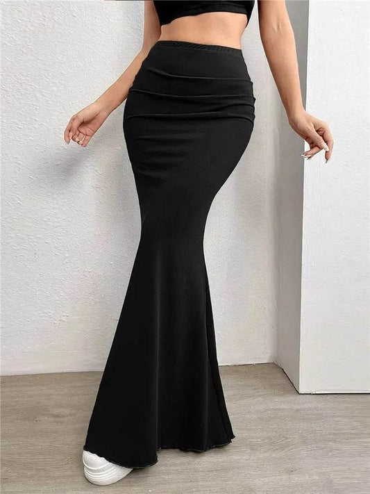 Elegant Black Bodycon Ruched Skirt - High Waist Mermaid Design - Buy Center UK