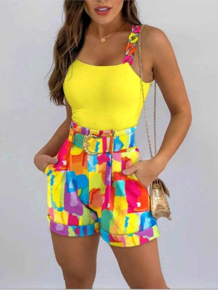 Summer Women's 2-Piece Set - Stylish Hollow Cut Tank & Shorts - Buy Center UK
