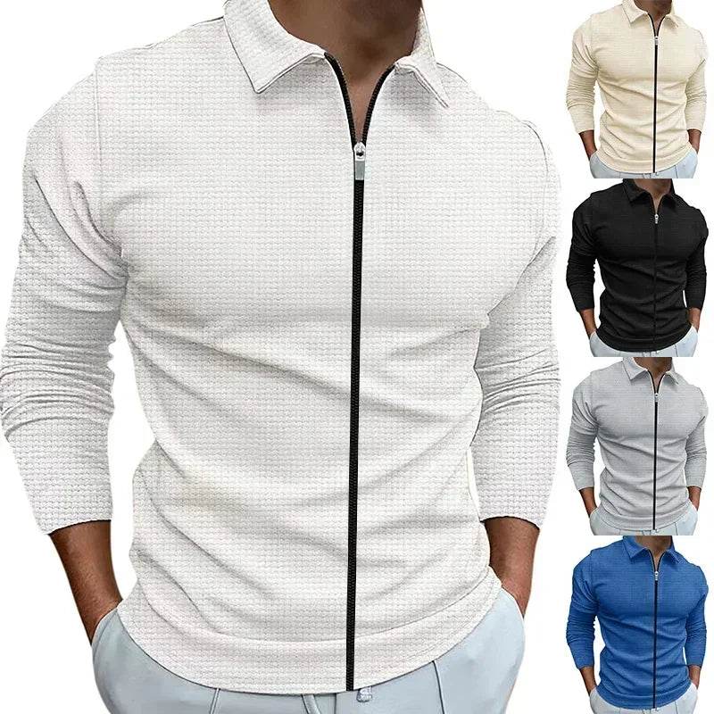 Buy Center Men's Lapel Zipper Jacket - Stylish Slim Fit Cardigan - Buy Center UK