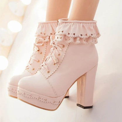 Buy Center Women's Ankle Boots - Platform Footwear in White, Black, Pink - Buy Center UK