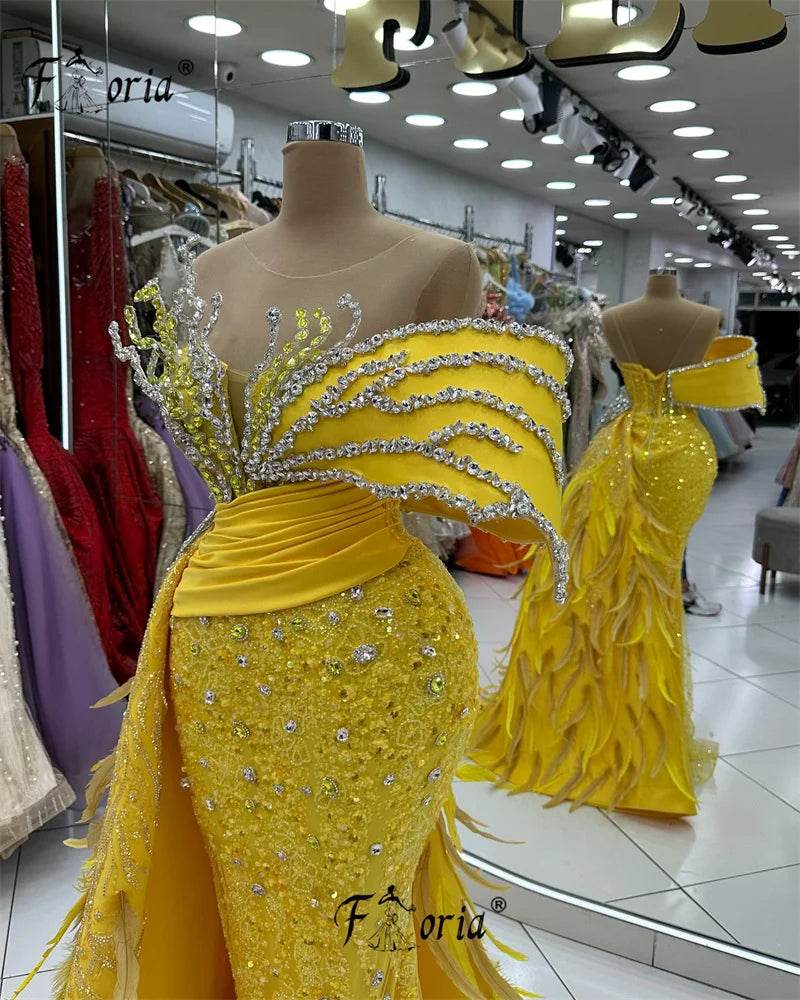 Buy Center Yellow Beaded Mermaid Evening Dress - Crystal Appliques - Buy Center UK