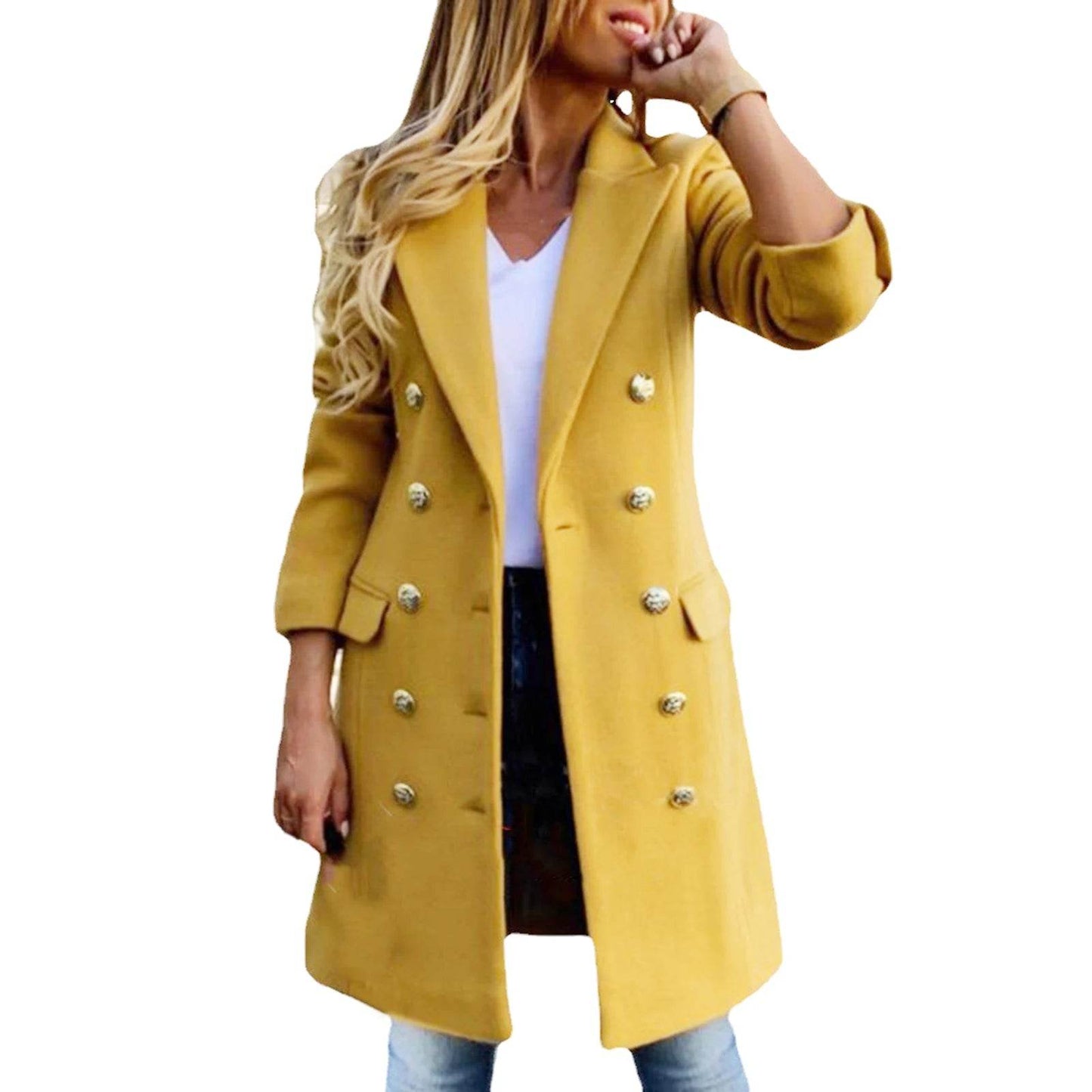 Buy Center Winter Women Overcoat - Double-Breasted Turn-Down Collar - Buy Center UK