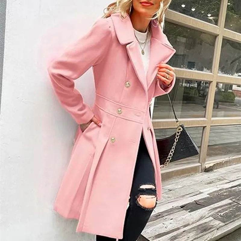 Buy Center Women's Wool Blend Coat - Double-Breasted Elegant Outerwear - Buy Center UK