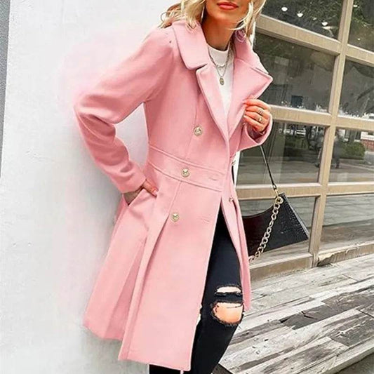 Buy Center Women's Wool Blend Coat - Double-Breasted Elegant Outerwear - Buy Center UK