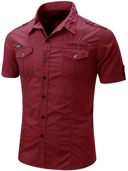 Buy Center Men's Cotton Military Tactical Shirt - Short Sleeve Summer Style - Buy Center UK