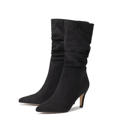 Eilyken Vintage Mid-Calf Booties - Pointed Toe, Thin Low Heels - Buy Center UK