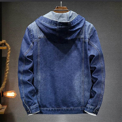 Buy Center Men's Hooded Denim Jacket - Windproof with Large Pockets - Buy Center UK