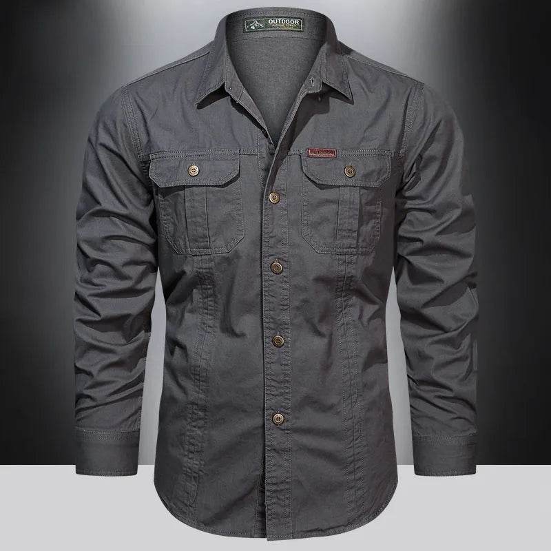2024 Spring Men's Cotton Cargo Shirt - Long Sleeve Multi-Pocket - Buy Center UK