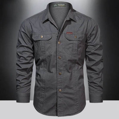 2024 Spring Men's Cotton Cargo Shirt - Long Sleeve Multi-Pocket - Buy Center UK