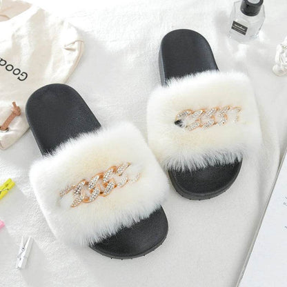 Buy Center Women's Furry Slippers - Plush Faux Rabbit Fur Slides - Buy Center UK