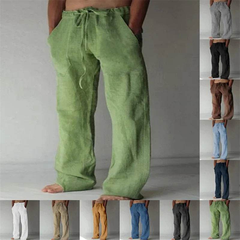 Men's Cotton Linen Casual Pants - Breathable Trousers for Streetwear - Buy Center UK