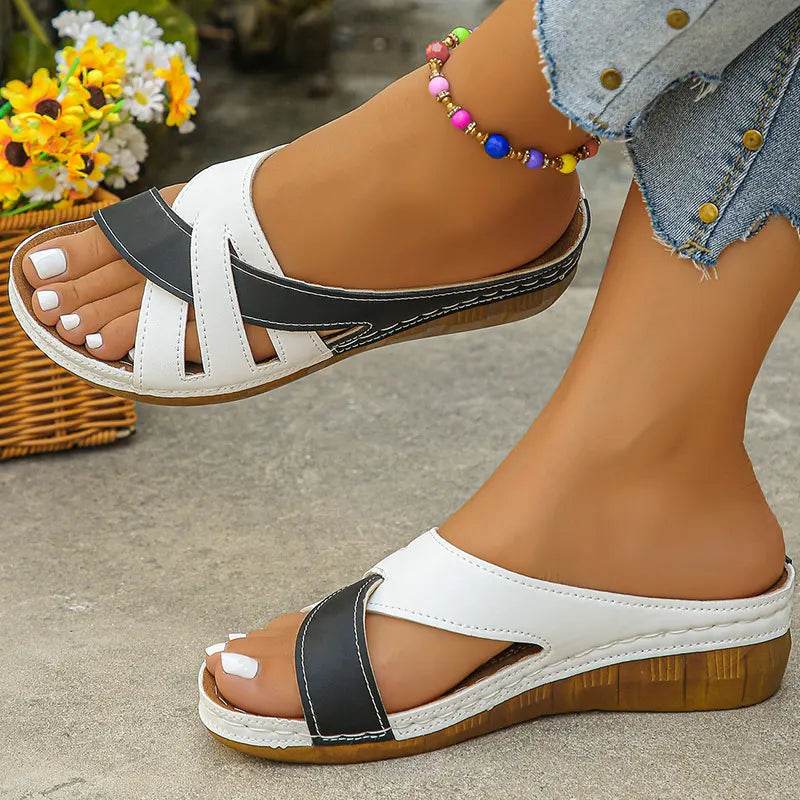 KUIDFAR Women's Mixed Color Wedge Sandals - Casual Summer Footwear - Buy Center UK
