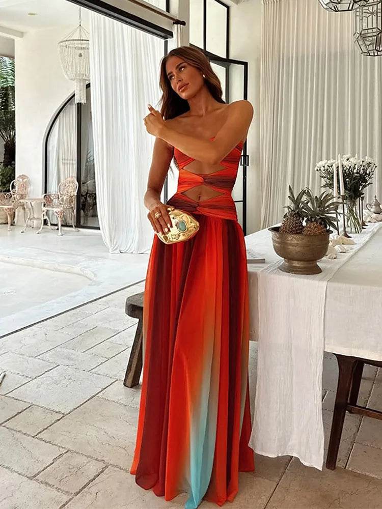 Buy Center Chic Hollow Out Maxi Dress - Backless High Waist Style - Buy Center UK