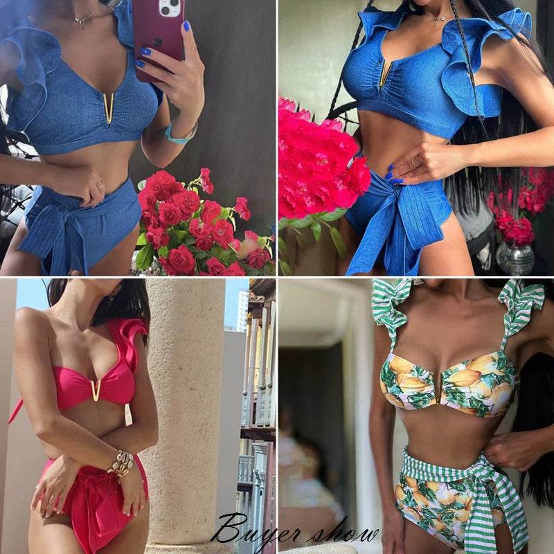 Buy Center 2025 Print High Waist Bikini - Push Up, Backless Design - Buy Center UK