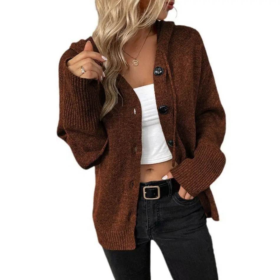 Buy Center Women's Knitted Cardigan Coat - Hooded, Single-Breasted Style - Buy Center UK