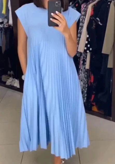 Buy Center Women's Sleeveless Maxi Dress - Loose, Pleated & Chic - Buy Center UK