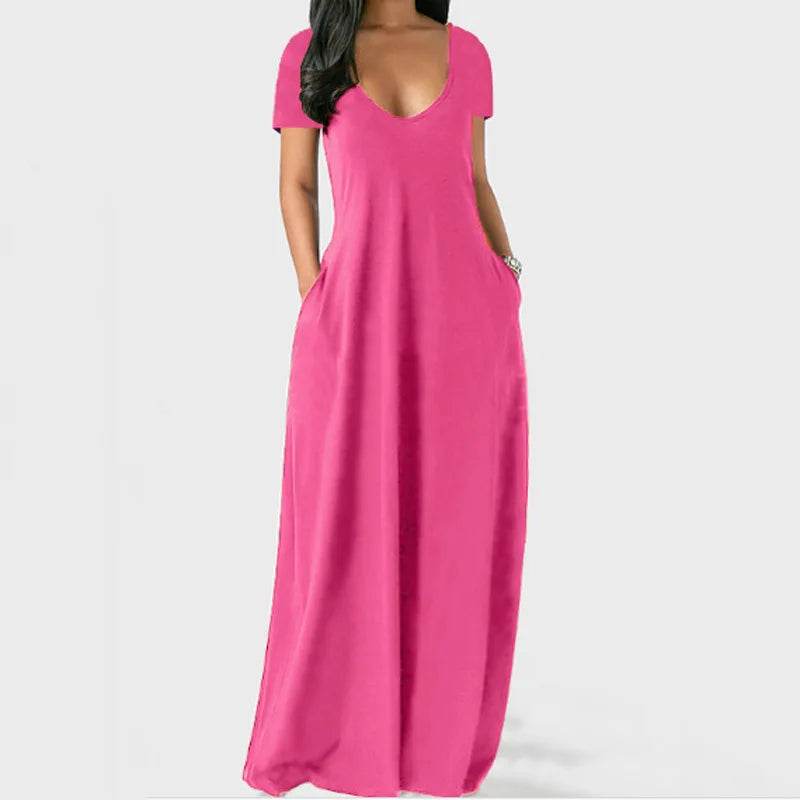 Stylish Plus Size Women's Summer Dress - Deep V Neck, Short Sleeves - Buy Center UK