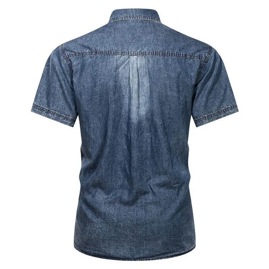 Buy Center 2023 Summer Denim Shirt - Short Sleeve Cotton Blue - Buy Center UK
