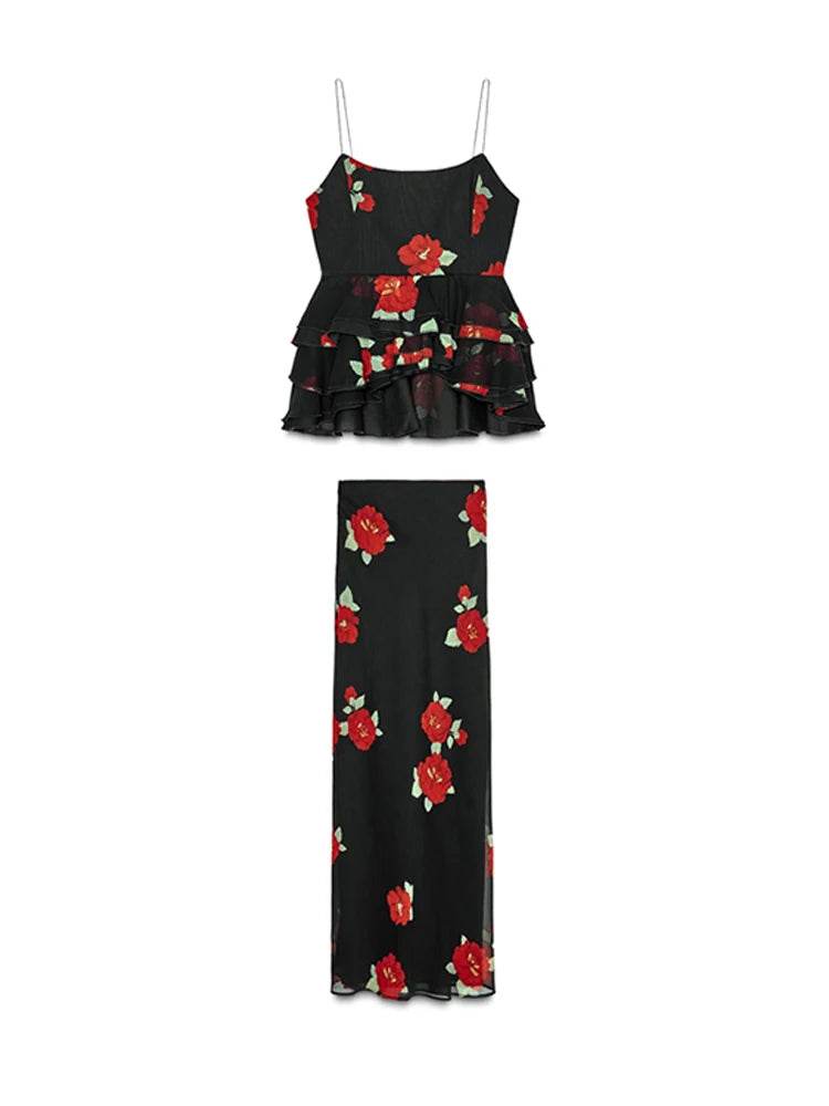 Buy Center Elegant Ruffle Top Skirt Set - Chic Floral Print Dress - Buy Center UK