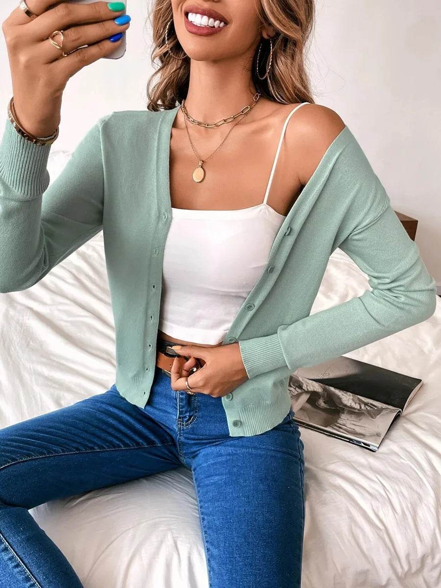Buy Center Women's Vintage V Neck Cardigan - Cozy Knit Sweater Top - Buy Center UK