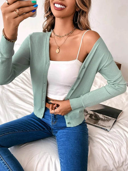 Buy Center Women's Vintage V Neck Cardigan - Cozy Knit Sweater Top - Buy Center UK