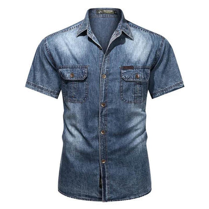Buy Center 2023 Summer Denim Shirt - Short Sleeve Cotton Blue - Buy Center UK