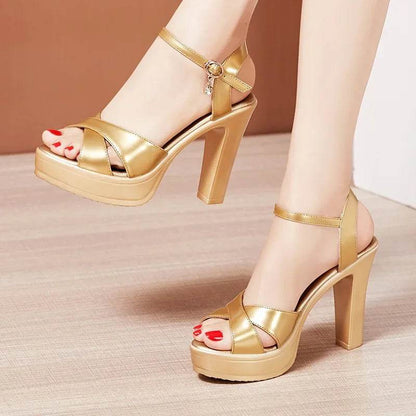 YanCloud Elegant Patent Leather Sandals - High Block Heels for Office - Buy Center UK