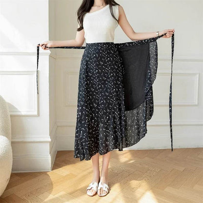 REALEFT Vintage Floral A-line Skirt - High Waist Midi Length - Buy Center UK